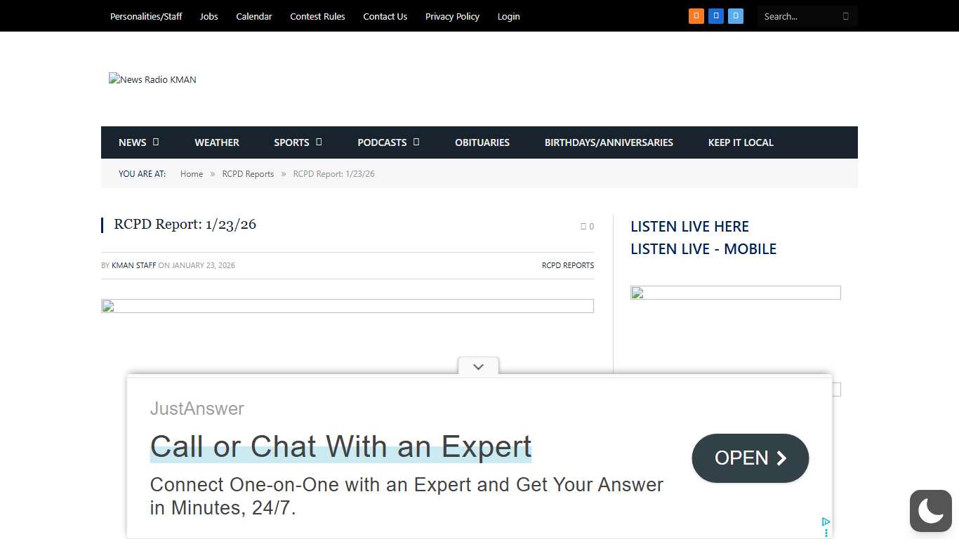 RCPD Report: 1/23/26 - News Radio KMAN